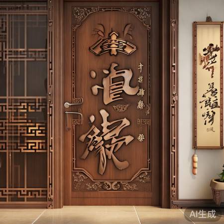 防盗门福字带元宝：好运连连，居家吉祥首选