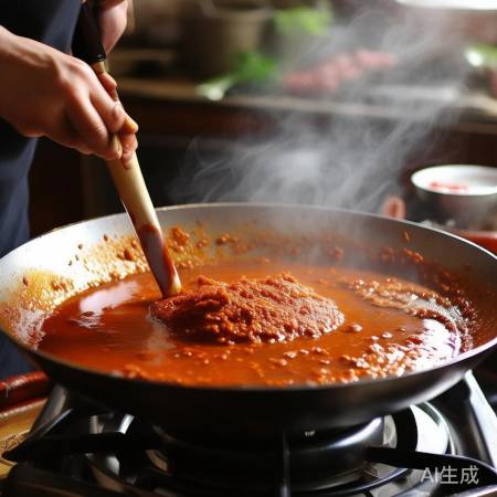 “小火炒红油豆瓣酱”