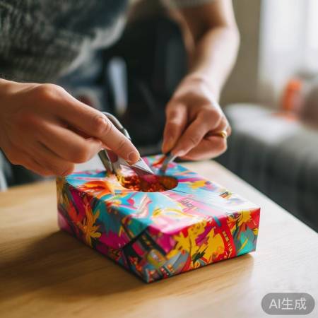 拆礼物瞬间，小心剪刀划伤