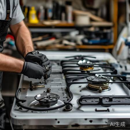 燃气灶双灶组装，螺丝拧紧检查